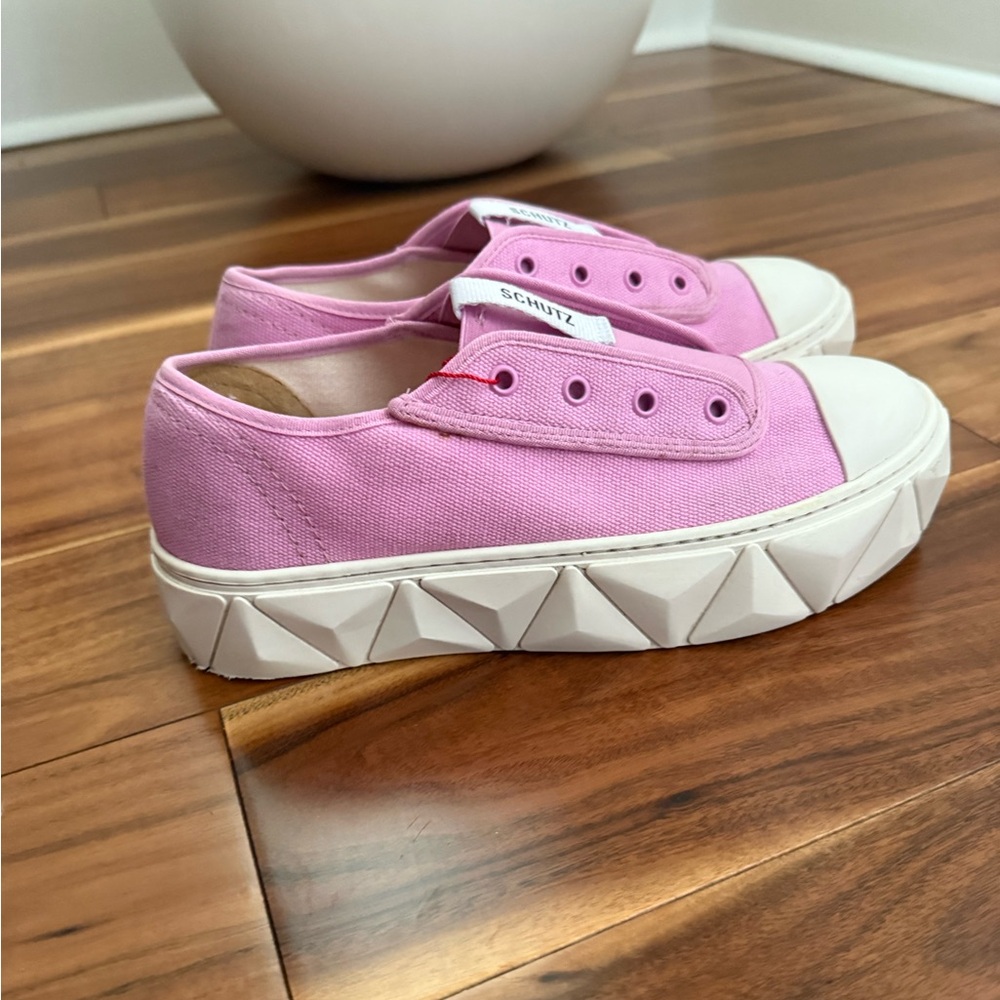 Schutz Pink Slip On Canvas Sneakers Size USA 7/8 - Picture 7 of 7